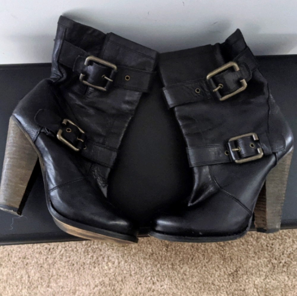 Aldo Black Slouch Buckle Booties